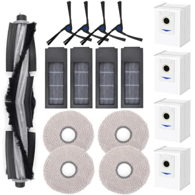 Afbeelding van 17 stuks reserveonderdelen voor Ecovacs Deebot X2/X2 Omni/X2 Pro/DEX86 stofzuigeraccessoires, 1 hoofdborstel, 4 zijborstels, hepa filters, stofzakken, dweildoeken