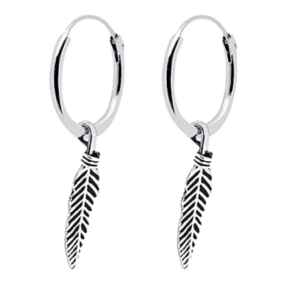 Afbeelding van ENTREPLATA Creolen, 925 Sterling zilver, creolen van uniseks, zilveren met bedelhanger, veervorm, zilverkleurig