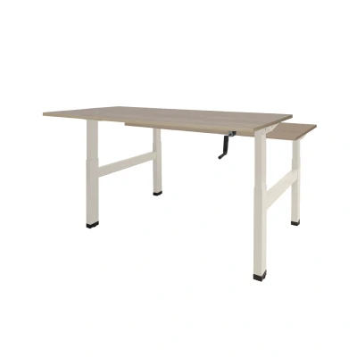 Afbeelding van Dextro zit/sta hoogte slinger verstelbare Duo werkplek, bladmaat 2 x 120 80 cm., frame kleur wit RAL 9010 blad 25 mm. melamine Robson Eiken