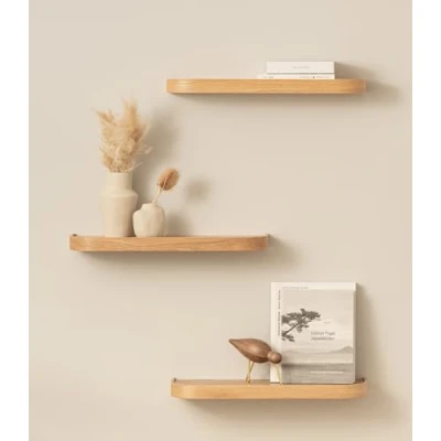 Afbeelding van Kazai.® Neva Wandrekset, 3 zwevende planken van natuurlijk houtfineer, plank voor decoratie en opslag in badkamer, keuken, woonkamer, slaapkamer meer, eiken