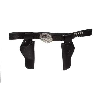 Afbeelding van Holster dubbel zwart met kogels en riem