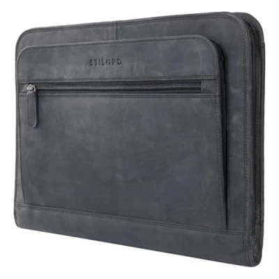 Afbeelding van STILORD &#039;Elton&#039; Conferentiemap A4 Leer Vintage Documentmap Schrijfmap Laptoptas voor 13,3 inch MacBook Business Orgnizer Presentatiemap Aktetas Lederen Map, Kleur:carbon grijs