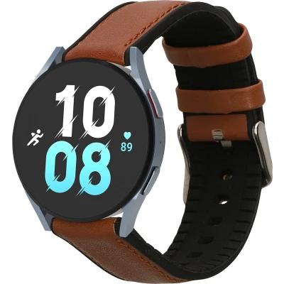 Afbeelding van kwmobile horlogeband geschikt voor Samsung Galaxy Watch 5 / Pro 6 Classic Armband fitnesstracker van leer in bruin zwart