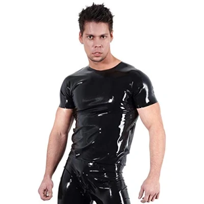Afbeelding van Latex Shirt in Klassieke Vorm met Korte Mouwen en Gemakkelijk te Combineren Maat M Zwart