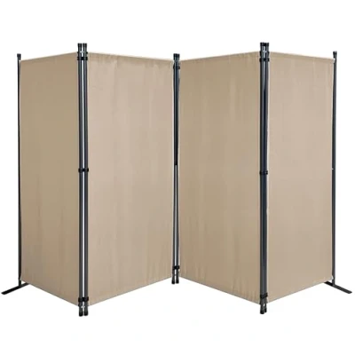 Afbeelding van QUICK STAR Paravent 4 delig 170 x 220 cm stof kamerverdeler tuin scheidingswand balkon ondoorzichtig standwand opvouwbaar zand