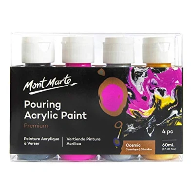 Afbeelding van Mont Marte Acrylverf Pouring Set Aurora 4 stuks x 60ml Premium voorgemengd met Medium Shiraz, Roze, Ultramarijn Blauw, Muntgroen