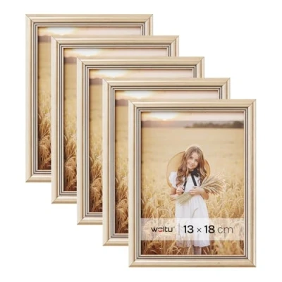 Afbeelding van WOLTU Fotolijstje Goud set van 5 in Houten en glas,Fotolijstjes Decoratief 13x18cm,9417