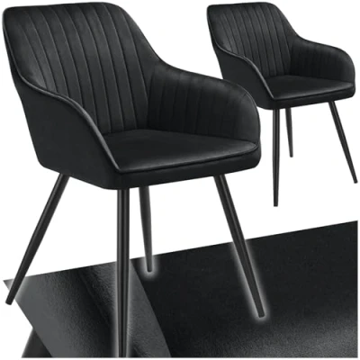 Afbeelding van tectake® 2 x Stoel Marilyn Elegante Fluwelen Gestikte Eetkamerstoelen in Zwart/Zwart