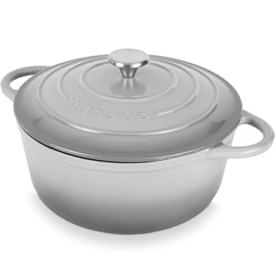 Afbeelding van Gietijzeren Pot met Deksel Anti aanbaklaag, Ovenbestendig, Geëmailleerde Braadpot Robuust Kookgerei Grijs 6L Van Nuovva
