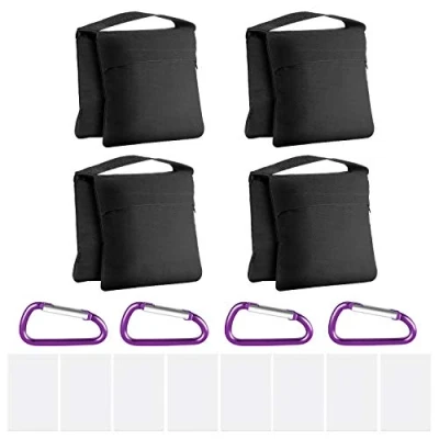 Afbeelding van Neewer Saddlebag Zandzakken, 4 stuks, voor fotografie, zware kwaliteit, gewichtzakken foto, video, studio, staande achtertuin, terras, sport, transparante PP tas en clips inbegrepen (zwart)