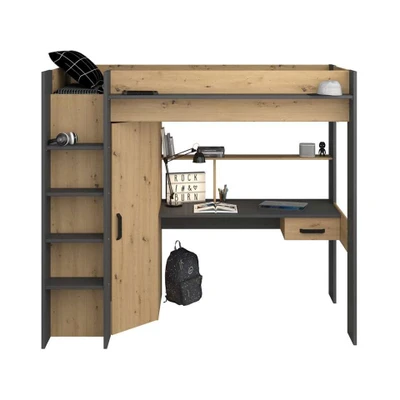 Afbeelding van Leen Bakker Hoogslaper Mike Eikenkleur 178,3x116,4x204,4cm Bedden Bruin Spaanplaat