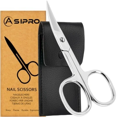 Afbeelding van ASIPRO Nagelschaar Gebogen met Etui, Roestvrijstalen Nagelschaartjes, Nail Scissors Professionele, Vingernagelschaar en Tenen, Extra Fijn Manicure Pedicure Schaar voor Man Vrouw