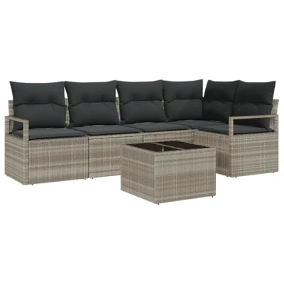 Afbeelding van vidaXL 6 delige Tuin Sofa Set met Kussens Grijs Poly Rattan