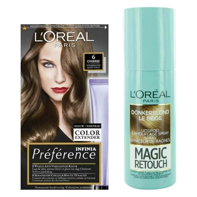 Afbeelding van L&#039;Oréal Preference Haarkleuring 06 Ombrie Donkerblond + Magic Retouch Uitgroeispray 75 ml Pakket