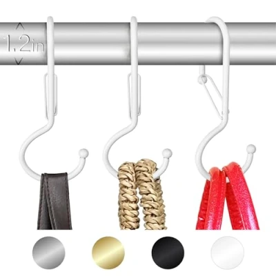 Afbeelding van BLAU MARITÉ 6 Tassenhanger. S gedraaide haak. 90 graden hanger. Handtashanger. haken in vorm met anti valsysteem. veiligheidsgesp. Voor staven een diameter tot 3 cm. (Twisted Wit)