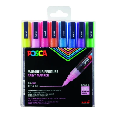 Afbeelding van Posca Paintmarker Pc 3m, Set Van 8 Markers, Glitter, Assorti