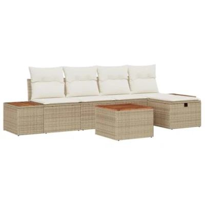Afbeelding van vidaXL 6 delige Tuin Sofa Set met Kussens, Beige Poly Rattan