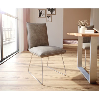 Afbeelding van Gestoffeerde stoel Lelio Flex slipframe roestvrij staal taupe vintage