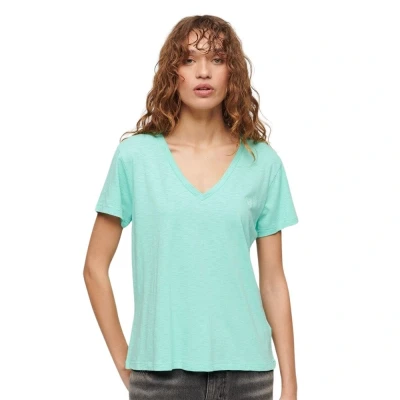 Afbeelding van Superdry Embroidered Vneck Tshirt basic, Dames, Maat: 38, Fluro mint