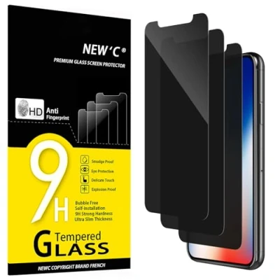 Afbeelding van NEW&#039;C 3 Stuks, Privacy Screen Protector voor iPhone 11 Pro, X, XS (5,8 inch), gebalanceerde 35 graden privacyhoek met oogbescherming, ultraduurzame 9H hardheid, bubbelvrij