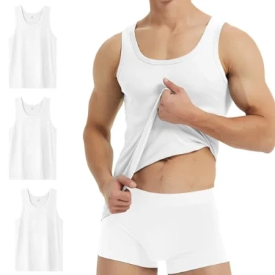 Afbeelding van YouShow Onderhemd voor heren, 3/5 stuks, 100% katoen, tanktop, fijne rib, 3 x wit, S