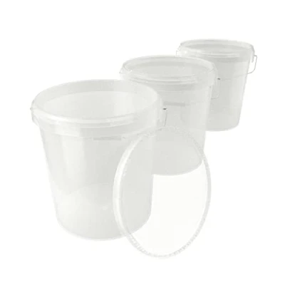 Afbeelding van Emmer met deksel, 16 liter, luchtdicht en stabiel, geschikt voor levensmiddelen, leeg handvat, chemicaliën, muurverf, waspoeder, lijm, 3 stuks, transparant