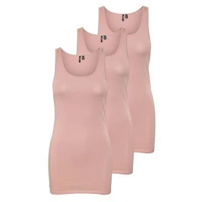Afbeelding van VERO MODA Dames VMMAXI My Soft Long Tank Top 3 Pack, Roze (3 x Misty Rose), S