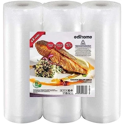 Afbeelding van Edihome, Vacuümzakken voor levensmiddelen, 28 x 300 cm, 3 rollen, vacuümverpakkingsrollen, BPA vrij, sous vide (3 rollen 20 cm)