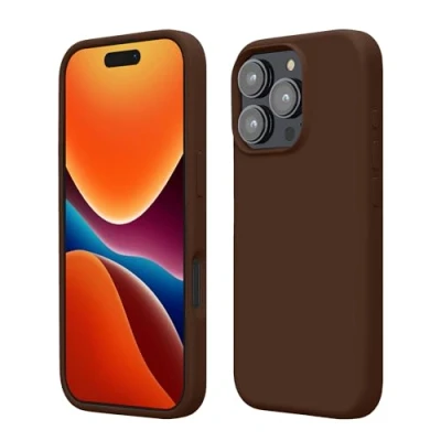 Afbeelding van kwmobile telefoonhoesje geschikt voor Apple iPhone 16 Pro Hoesje met siliconen coating Smartphone case in chocoladebruin