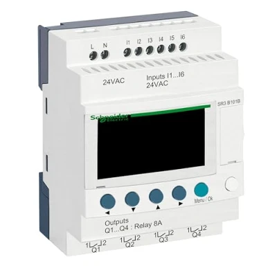Afbeelding van Schneider zelio logic relais met display klokfunctie uitbreidbaar 6 in 4 out 24vac sr3b101b