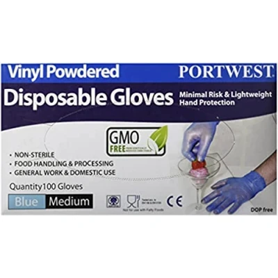 Afbeelding van Portwest A900 Gepoederde Vinyl Wegwerphandschoen, Normaal, Grootte L, Doorzichtig