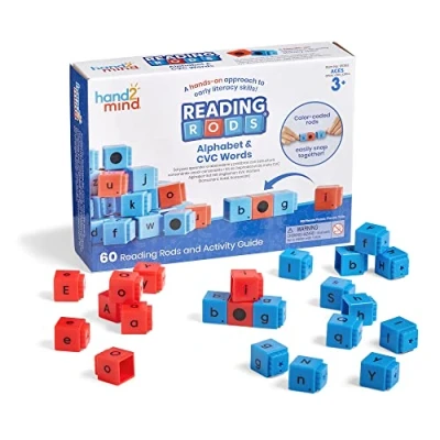 Afbeelding van Learning Resources Reading Rods Letters en éénlettergreepwoorden, leren lezen, woorden maken, activiteiten, letterblokken, spellen speelgoed, leeshulpmiddelen voor kinderen