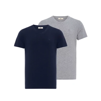Afbeelding van dandalo Tshirt basic navygrey melange, Heren, Maat: Large, Navy grey melange