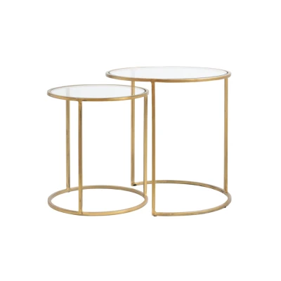 Afbeelding van Light &amp; Living Duarte bijzettafel set van 2 glas/goud Glas