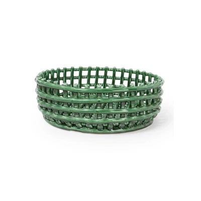 Afbeelding van Ferm Living Ceramic Basket Opbergmand Centerpiece Emerald Green