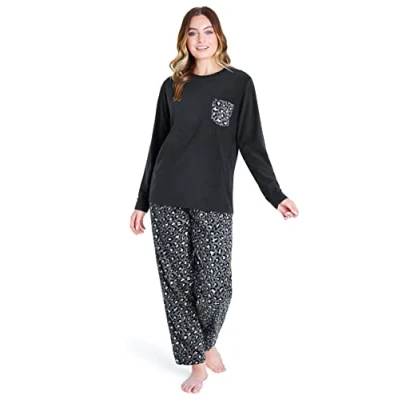 Afbeelding van CityComfort pyjama voor dames, lange fleece huispak, behaaglijk, luipaardmotief, L