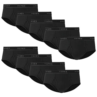 Afbeelding van Hanes Vochtafvoerende katoenen slip voor heren, verkrijgbaar in wit en zwart, verpakking van 9 stuks, Zwart pack, M