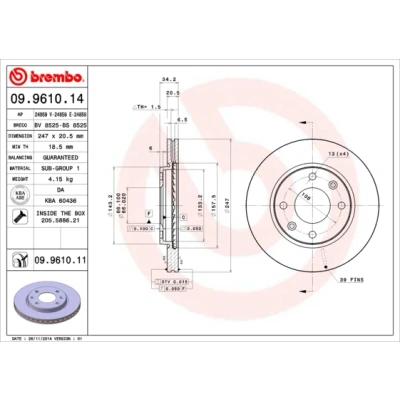 Afbeelding van Brembo Remschijf 09.9610.11
