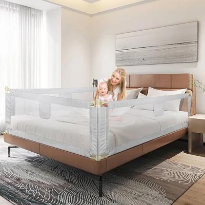 Afbeelding van HUOLE Bedhek voor kinderen, met opklapbare barrière, valbescherming, kinderbedbescherming, peuters, donkergrijs, eenzijdig, 2,0 m, donkergrijs