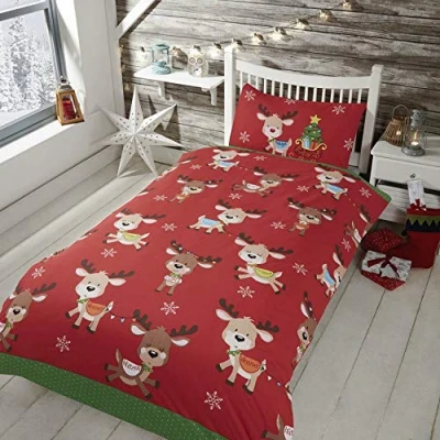 Afbeelding van Rapport Home and Friends Single kinderbeddengoedset met kerstmotief Rudolph rendier, polykatoen, rood, eenpersoonsbed