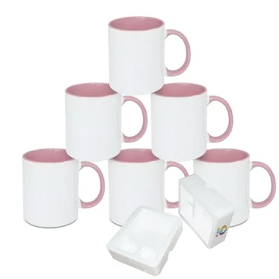 Afbeelding van MR.R 11oz sublimatie lege koffiemokken, witte kop mok met roze kleur binnen en handvat, set van 6