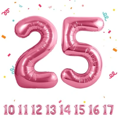 Afbeelding van 25 verjaardag decoratie cijfers ballon jaar folieballon roze voor 25e mannen vrouwen nummer vliegt met helium verjaardagsfeest 40&quot; 101cm