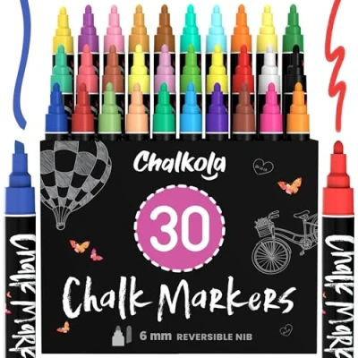 Afbeelding van Vloeibare krijtstiften 30 stuks (Neon + Classic) voor krijtbord, Blackboard, raam, labels, Bistro, glas nat wisbaar 6 mm omkeerbare kogel &amp; beitelpunt