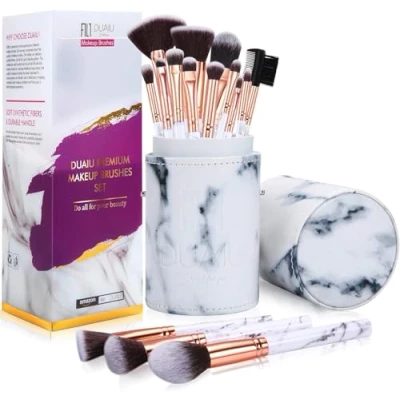 Afbeelding van FILY DUAIU make upkwastenset, 15 delig, professionele marmeren upkwastenset voor concealer en oogschaduw, met prachtige emmer, geschenkdoos