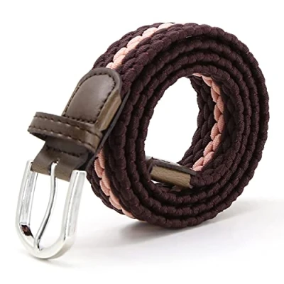 Afbeelding van AnJuHoPa Stretchriem gevlochten elastische duurzame riem nikkelvrije gesp stoffen gemaakt van eco getest materiaal Unisex riem, Violet roze, Länge 80cm