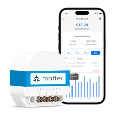 Afbeelding van Meross Slimme schakelaar Matter (NEUTRAAL DRAAD NODIG) Energieverbruiksmonitoring en Eenvoudige installatie (MSS), WiFi Compatibel met Apple Home, Alexa Google Home
