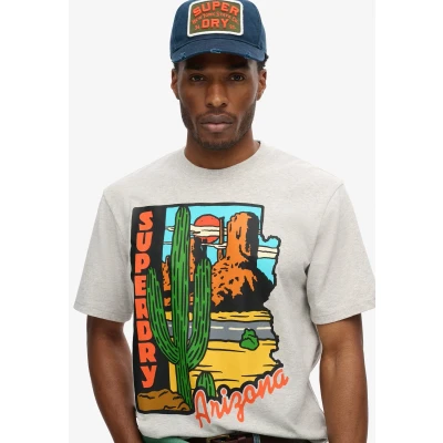 Afbeelding van Superdry Travel Postcard Graphic Tshirt print, Heren, Maat: Small, Glacier grey marl