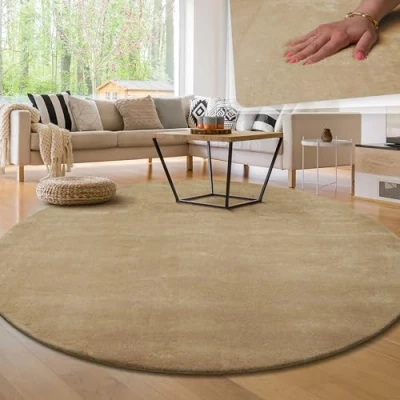 Afbeelding van Tapijt voor woonkamer Eenkleurig Wasbaar Zacht kortstondig pooltje, Maat:Ø 200 cm rondje, Kleur:Beige 2