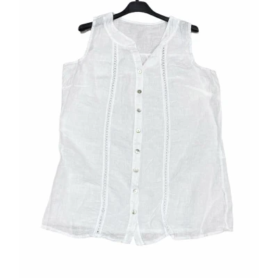 Afbeelding van Linnen blouse met knoppen mouwloos luchtig top kleur WIT maat 44