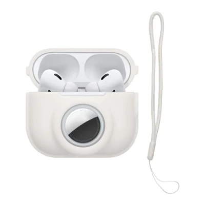 Afbeelding van kwmobile oordopjes case geschikt voor Apple Airpods Pro 2 hoesje Oortjes cover met AirTag houder in ear koptelefoon hoes Silicone wit